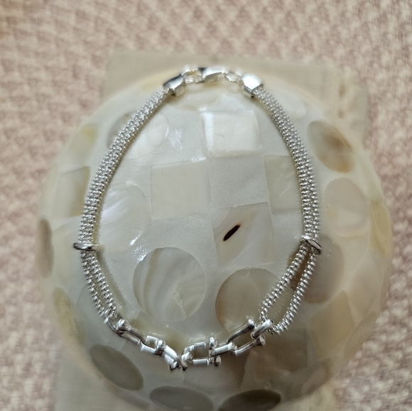 Sterling Stirrup and Popcorn Chain 925 Bracelet - Picture 7 of 15